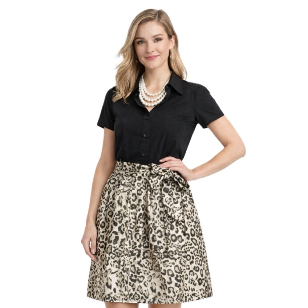 Crown & Ivy, NWT Metallic Gold Leopard Print Fit & Flare Skirt Size 10